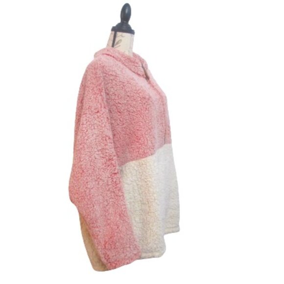 Time & Tru  Women's Pink Cream Piled Fleece 1/4 Zip Pull Over - Picture 3 of 7